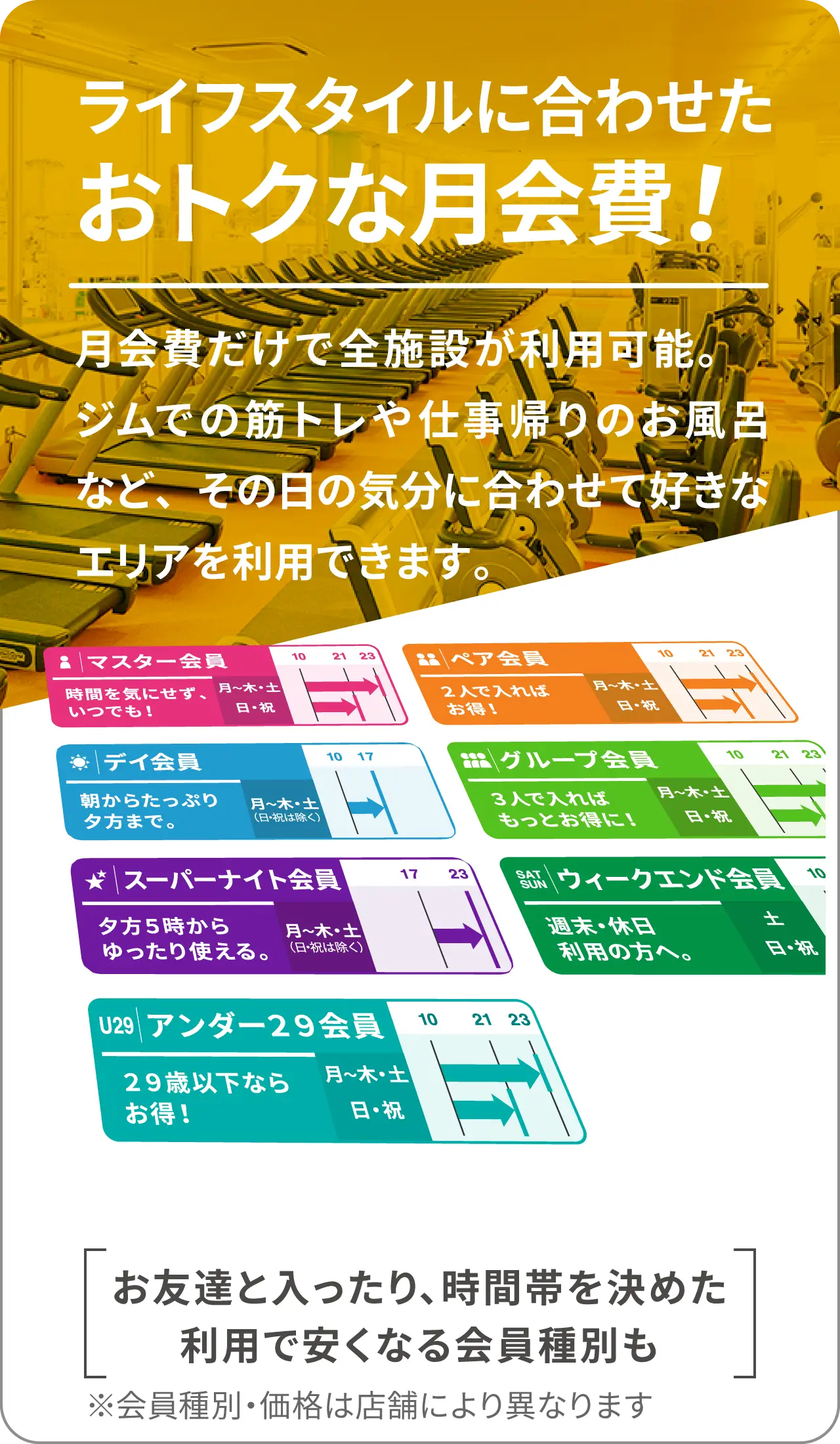 ライフスタイルに合わせたおトクな月会費！